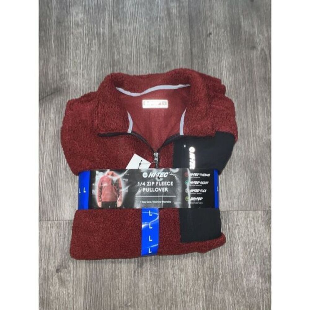 Hi-Tec Mens 1/4 Zip Sherpa Fleece Pullover Jacket Burgundy Maroon Red Size Large